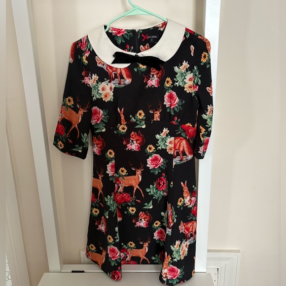 Hell Bunny Woodland Animal Print Sheath Dress with Peter Pan Collar - Picture 1 of 4